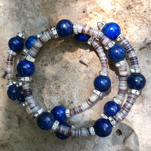 💞Lapis Lazuli Beads; Multi Cream/Brown Pukkas💕 - Picture 1 of 4